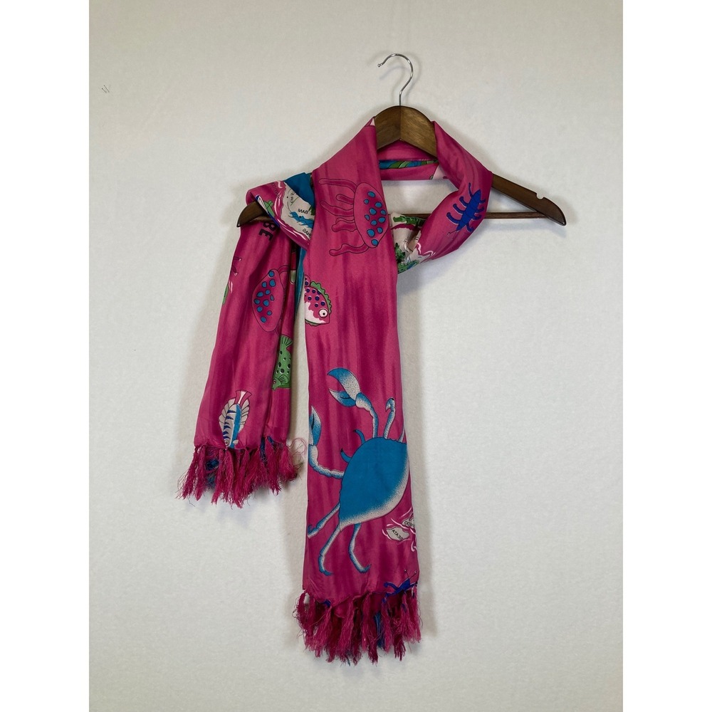 Rapz Beach World Sea Life Crab Sarong Wrap Womens OS Pink Punta Cana Fringe Trim